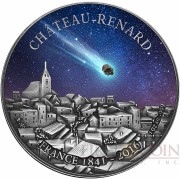 Burkina Faso CHATEAU RENARD METEORITE FRANCE Silver coin 1000 Francs Premium Antique finish 2016 with Real Meteorite 175 years old 1 oz